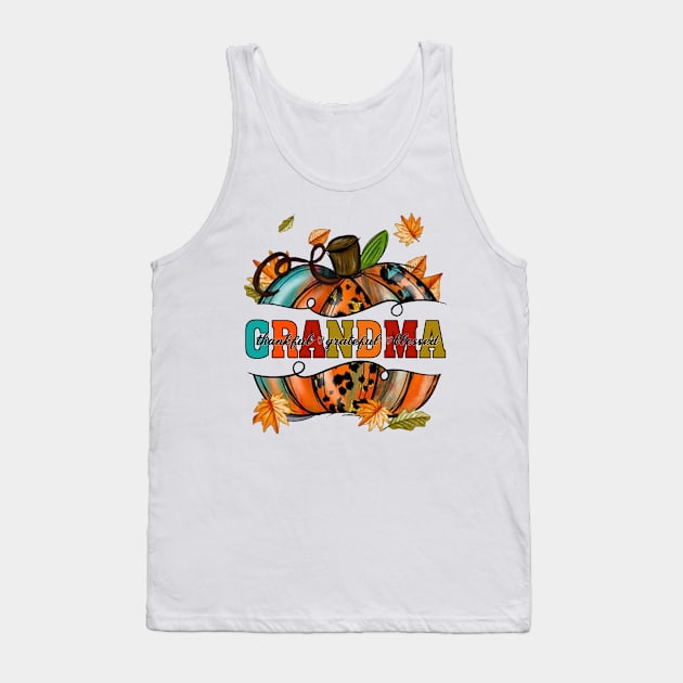 Thankful Grandma Pumpkin Leopard Tank Top by celestewilliey